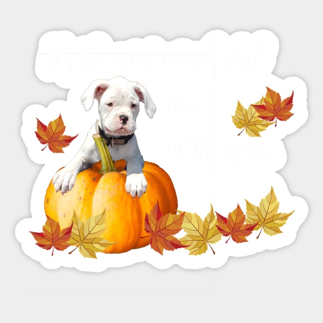 Fall Leaves, Halloween White Boxer Puppy Sticker by 3QuartersToday